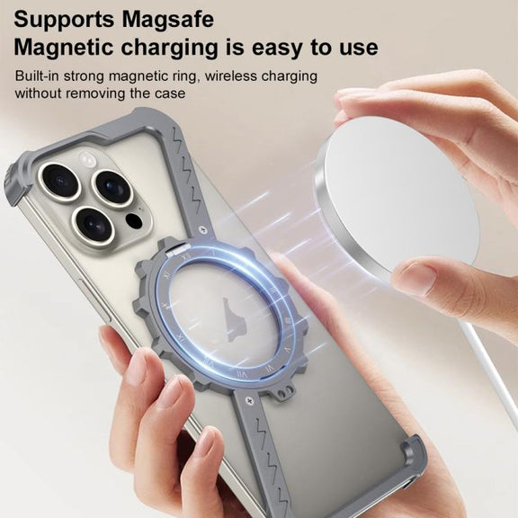 For iPhone 13 Z-shaped Frameless Metal 360 Holder MagSafe Phone Case(Space Grey)