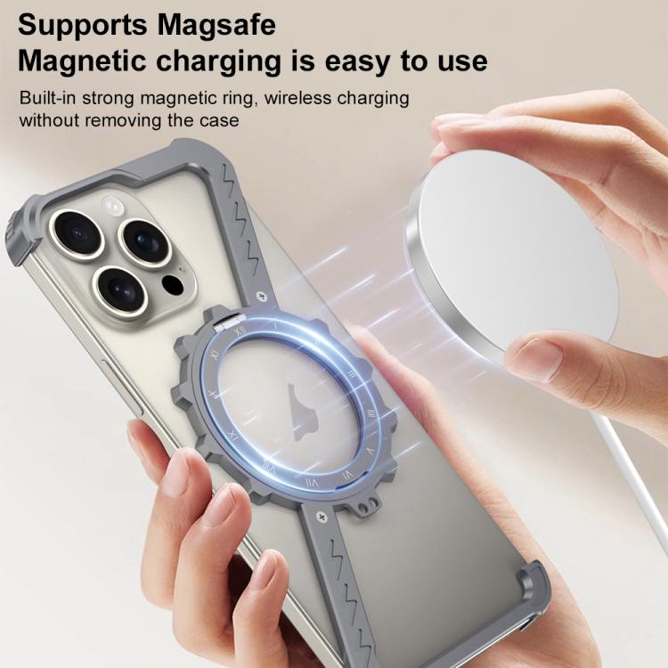 For iPhone 14 Pro Max Z-shaped Frameless Metal 360 Holder MagSafe Phone Case(Space Silver)