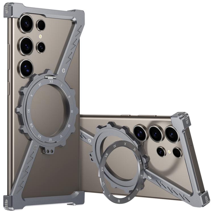For Samsung Galaxy S25 Ultra 5G Z-shaped Frameless Metal 360 Holder MagSafe Phone Case(Space Grey)