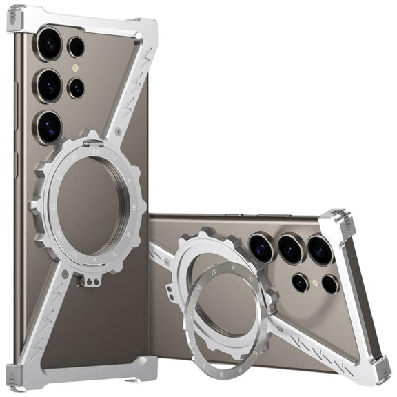 For Samsung Galaxy S25 Ultra 5G Z-shaped Frameless Metal 360 Holder MagSafe Phone Case(Space Silver)