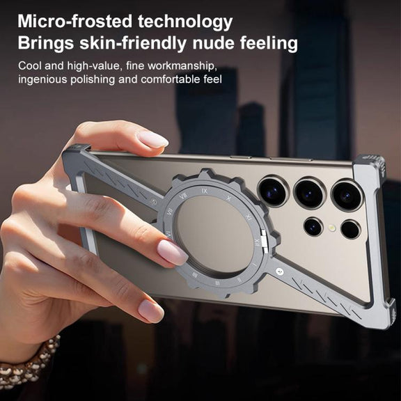 For Samsung Galaxy S23 Ultra 5G Z-shaped Frameless Metal 360 Holder MagSafe Phone Case(Space Silver)