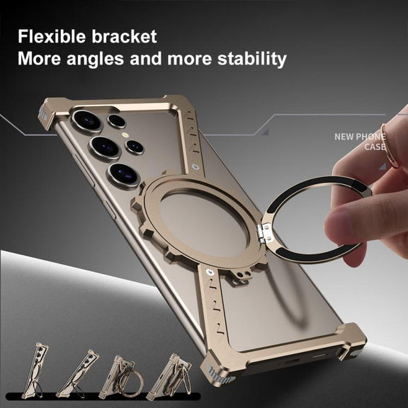 For Samsung Galaxy S23 Ultra 5G Z-shaped Frameless Metal 360 Holder MagSafe Phone Case(Black)