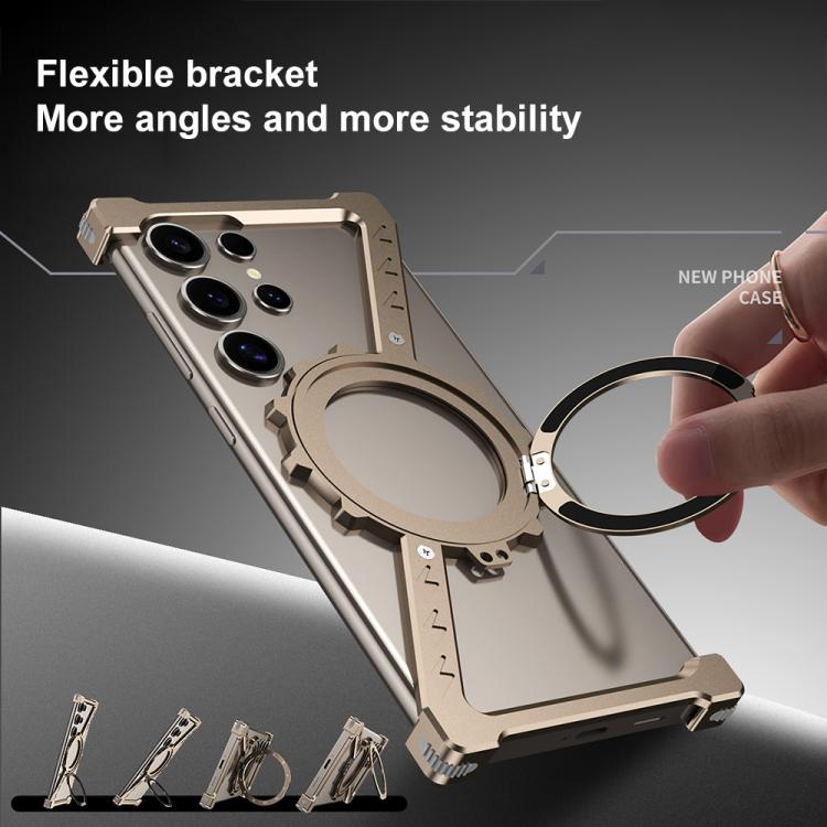 For Samsung Galaxy S24 Ultra 5G Z-shaped Frameless Metal 360 Holder MagSafe Phone Case(Space Grey)