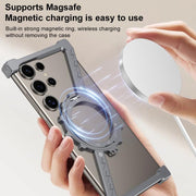 For Samsung Galaxy S22 Ultra 5G Z-shaped Frameless Metal 360 Holder MagSafe Phone Case(Space Grey)