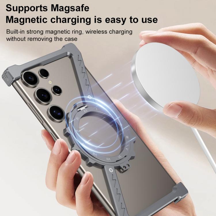 For Samsung Galaxy S25 Ultra 5G Z-shaped Frameless Metal 360 Holder MagSafe Phone Case(Black)