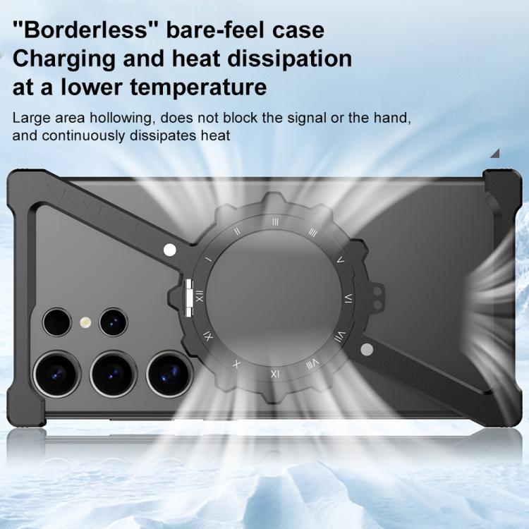 For Samsung Galaxy S22 Ultra 5G Z-shaped Frameless Metal 360 Holder MagSafe Phone Case(Space Silver)