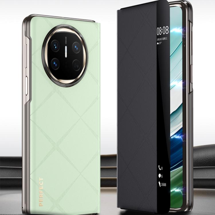 For Huawei Mate X6 Plain Leather Embossed MagSafe Magnetic Phone Leather Case(Green)