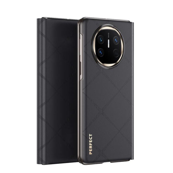 For Huawei Mate X6 Plain Leather Embossed MagSafe Magnetic Phone Leather Case(Black)