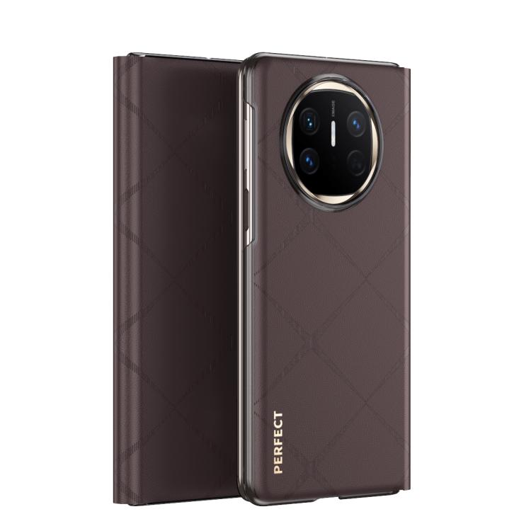 For Huawei Mate X6 Plain Leather Embossed MagSafe Magnetic Phone Leather Case(Coffee)