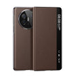 For Huawei Mate X6 Electroplating Litchi Pattern Grain Leather Smart Window MagSafe Phone Leather Case(Coffee) - Huawei Cases by PMC TechLife | Online Shopping South Africa | PMC TechLife | Buy Now Pay Later Mobicred