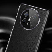 For Huawei Mate X6 Electroplating Litchi Pattern Grain Leather Smart Window MagSafe Phone Leather Case(Coffee)