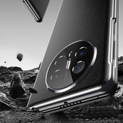 For Huawei Mate X6 Electroplating Litchi Pattern Grain Leather Smart Window MagSafe Phone Leather Case(Coffee)