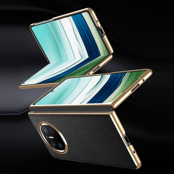 For Huawei Mate X6 Electroplated Litchi Pattern Phone Leather Case with Glass Lens(Black)