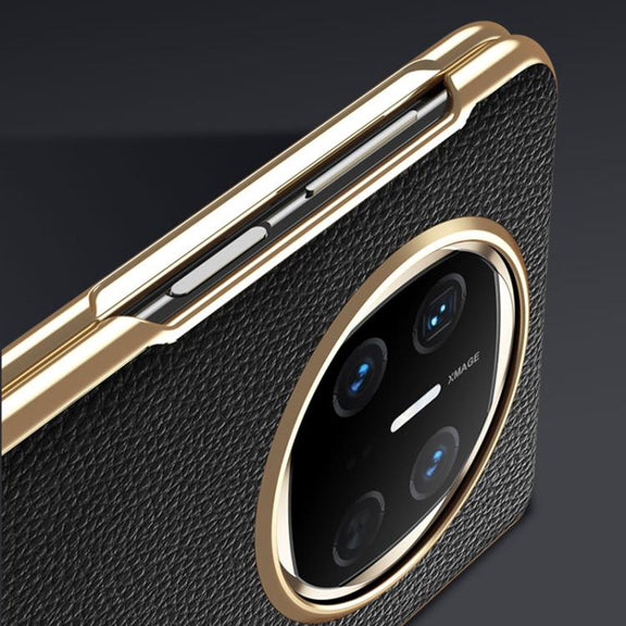 For Huawei Mate X6 Electroplated Litchi Pattern Phone Leather Case with Glass Lens(Black)