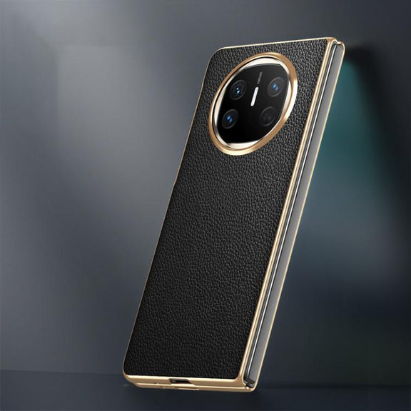For Huawei Mate X6 Electroplated Litchi Pattern Phone Leather Case with Glass Lens(Black)