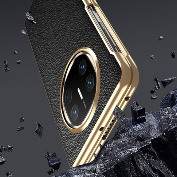 For Huawei Mate X6 Electroplated Litchi Pattern Phone Leather Case with Glass Lens(Black)
