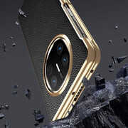 For Huawei Mate X6 Electroplated Litchi Pattern Phone Leather Case with Glass Lens(Blue)