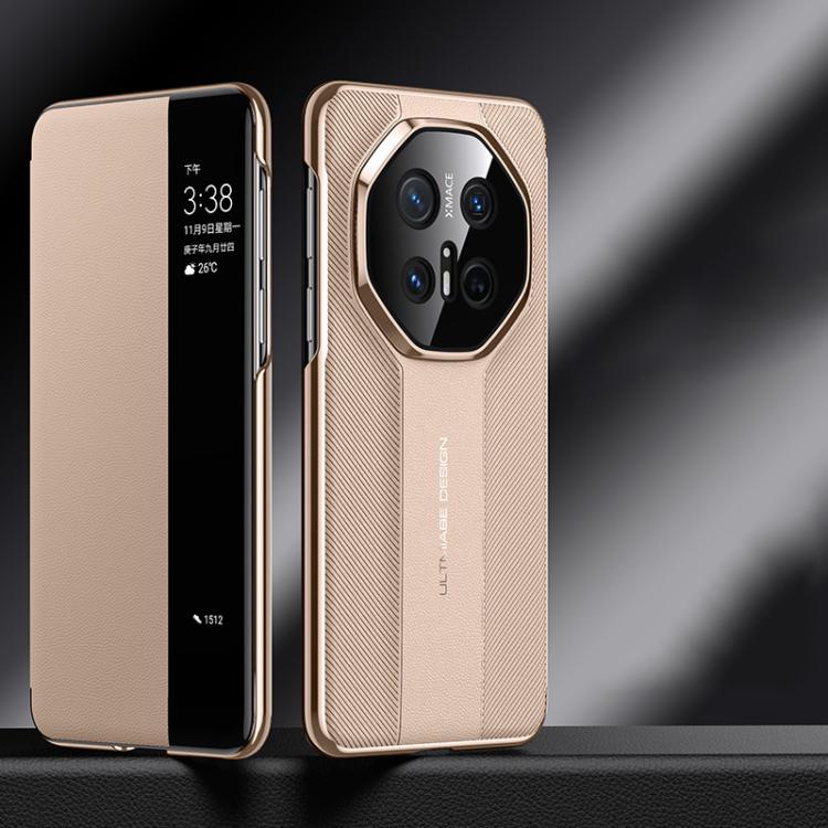 For Huawei Mate 70 RS Ultimate Smart View Window Imitation Ultimate Design Phone Case(Gold)