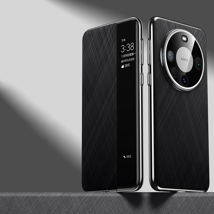 For Huawei Mate 60 Pro Smart View Window Plain Leather Paint PC Phone Case(Black)
