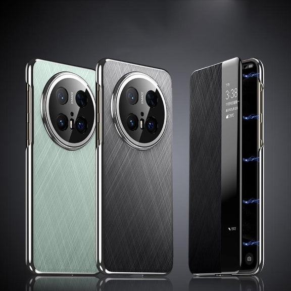 For Huawei Mate 60 Pro Smart View Window Plain Leather Paint PC Phone Case(Black)