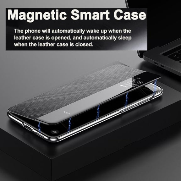 For Huawei Mate 60 Pro Smart View Window Plain Leather Paint PC Phone Case(Black)
