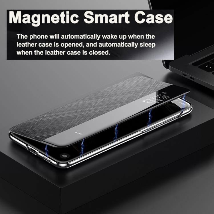 For Huawei Mate 60 Pro Smart View Window Plain Leather Paint PC Phone Case(Black)