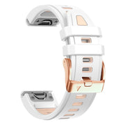 For Garmin Fenix 8 AMOLED 43mm Rose Gold Steel Buckle Quick Release Silicone Watch Band(White Khaki)