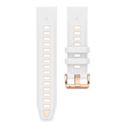 For Garmin Fenix 8 AMOLED 43mm Rose Gold Steel Buckle Quick Release Silicone Watch Band(White Khaki)