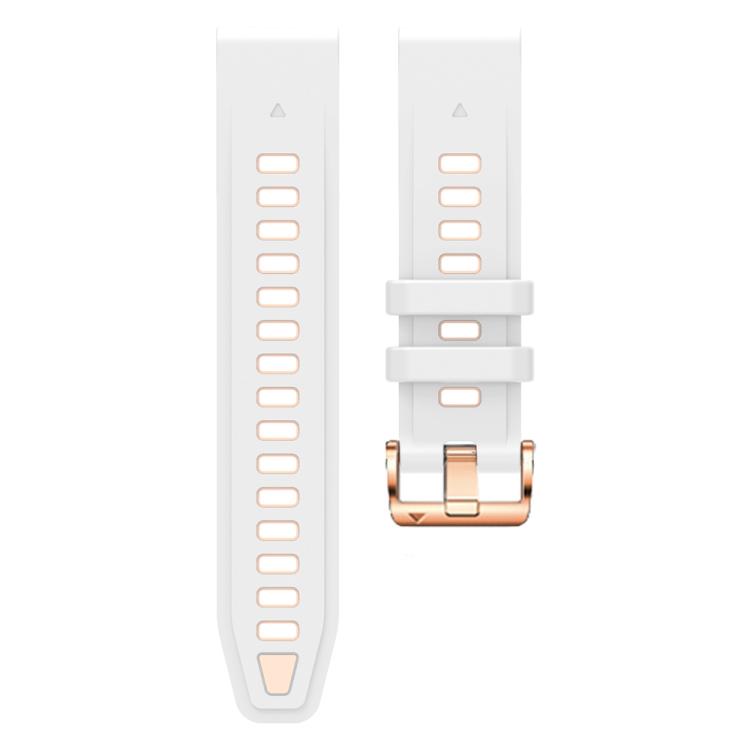 For Garmin Fenix 8 AMOLED 43mm Rose Gold Steel Buckle Quick Release Silicone Watch Band(White Khaki)