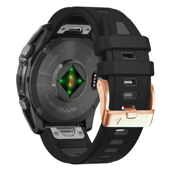 For Garmin Fenix 8 AMOLED 43mm Rose Gold Steel Buckle Quick Release Silicone Watch Band(Black Gray)