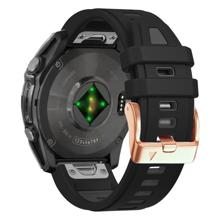 For Garmin Fenix 8 AMOLED 43mm Rose Gold Steel Buckle Quick Release Silicone Watch Band(Black Gray)