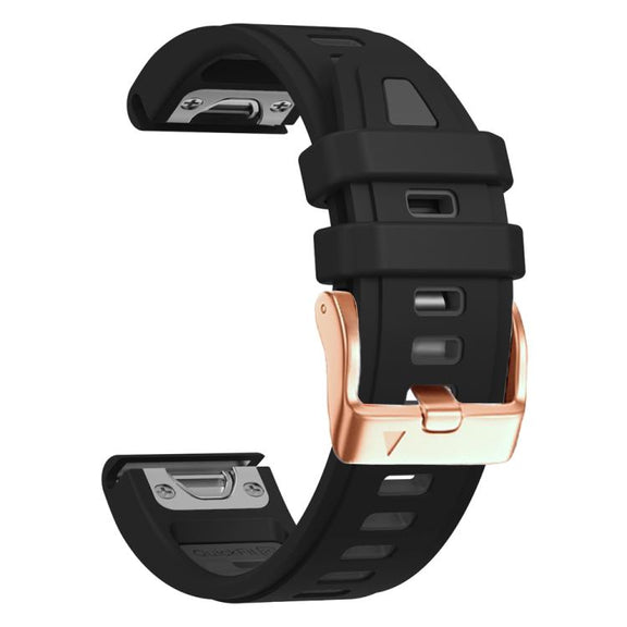 For Garmin Fenix 8 AMOLED 43mm Rose Gold Steel Buckle Quick Release Silicone Watch Band(Black Gray)