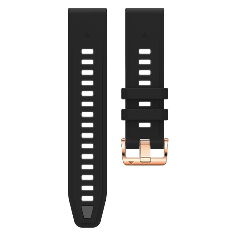 For Garmin Fenix 8 AMOLED 43mm Rose Gold Steel Buckle Quick Release Silicone Watch Band(Black Gray)