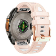 For Garmin Fenix 8 AMOLED 43mm Rose Gold Steel Buckle Quick Release Silicone Watch Band(Khaki White)