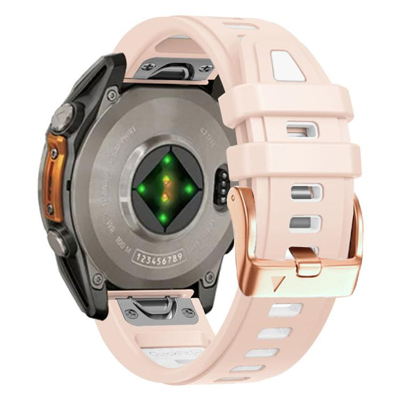 For Garmin Fenix 8 AMOLED 43mm Rose Gold Steel Buckle Quick Release Silicone Watch Band(Khaki White)