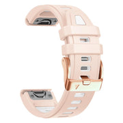 For Garmin Fenix 8 AMOLED 43mm Rose Gold Steel Buckle Quick Release Silicone Watch Band(Khaki White)