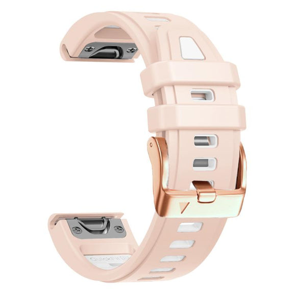 For Garmin Fenix 8 AMOLED 43mm Rose Gold Steel Buckle Quick Release Silicone Watch Band(Khaki White)