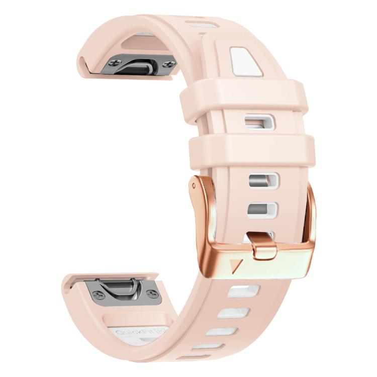 For Garmin Fenix 8 AMOLED 43mm Rose Gold Steel Buckle Quick Release Silicone Watch Band(Khaki White)