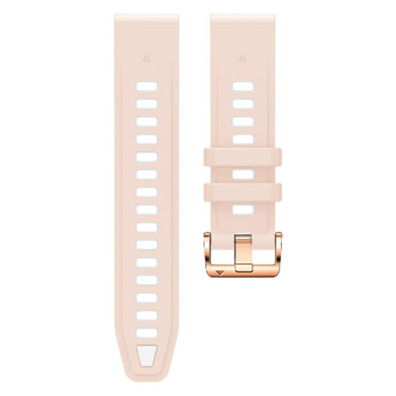 For Garmin Fenix 8 AMOLED 43mm Rose Gold Steel Buckle Quick Release Silicone Watch Band(Khaki White)