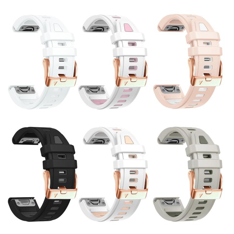 For Garmin Fenix 8 AMOLED 43mm Rose Gold Steel Buckle Quick Release Silicone Watch Band(Black Gray)