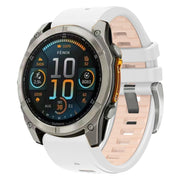 For Garmin Fenix 8 AMOLED 43mm Silver Steel Buckle Quick Release Silicone Watch Band(White Khaki)