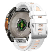 For Garmin Fenix 8 AMOLED 43mm Silver Steel Buckle Quick Release Silicone Watch Band(White Khaki)