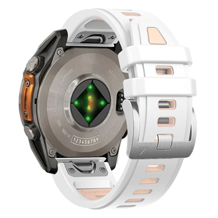 For Garmin Fenix 8 AMOLED 43mm Silver Steel Buckle Quick Release Silicone Watch Band(White Khaki)
