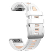 For Garmin Fenix 8 AMOLED 43mm Silver Steel Buckle Quick Release Silicone Watch Band(White Khaki)