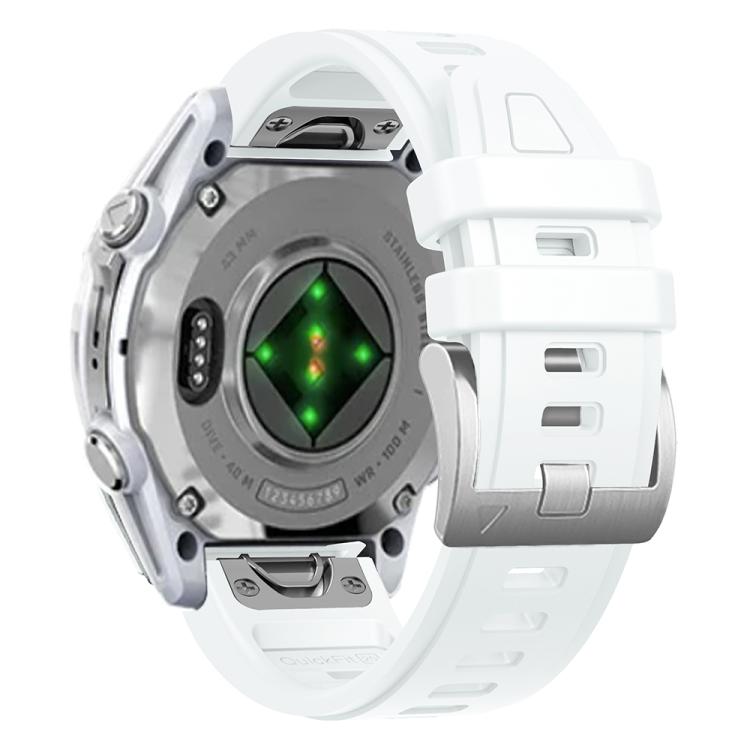 For Garmin Fenix 8 AMOLED 43mm Silver Steel Buckle Quick Release Silicone Watch Band(White)