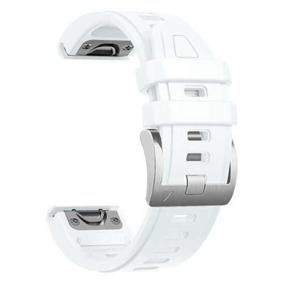 For Garmin Fenix 8 AMOLED 43mm Silver Steel Buckle Quick Release Silicone Watch Band(White)