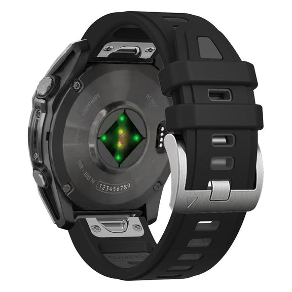 For Garmin Fenix 8 AMOLED 43mm Silver Steel Buckle Quick Release Silicone Watch Band(Black Gray)