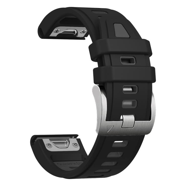 For Garmin Fenix 8 AMOLED 43mm Silver Steel Buckle Quick Release Silicone Watch Band(Black Gray)