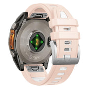 For Garmin Fenix 8 AMOLED 43mm Silver Steel Buckle Quick Release Silicone Watch Band(Khaki White)