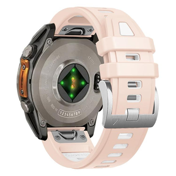 For Garmin Fenix 8 AMOLED 43mm Silver Steel Buckle Quick Release Silicone Watch Band(Khaki White)